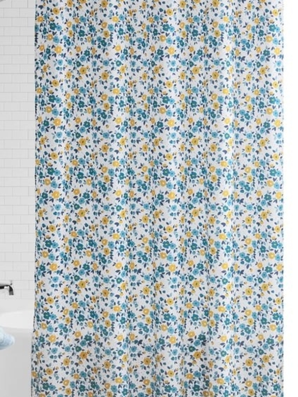 Floral Shower Curtain – Teal & Yellow